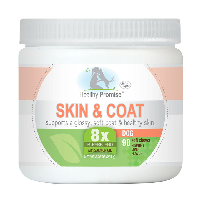 Four Paws Healthy Promise Dog Supplements for Skin and Coat Soft Chews Savory Liver 8.26 Ounce (90 Count)