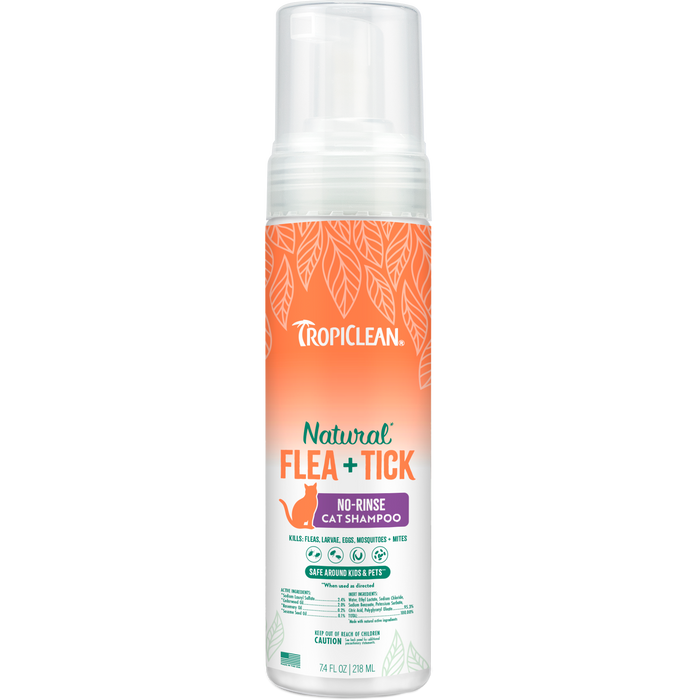 TropiClean Natural Flea & Tick No Rinse Shampoo for Cats 7.4 oz