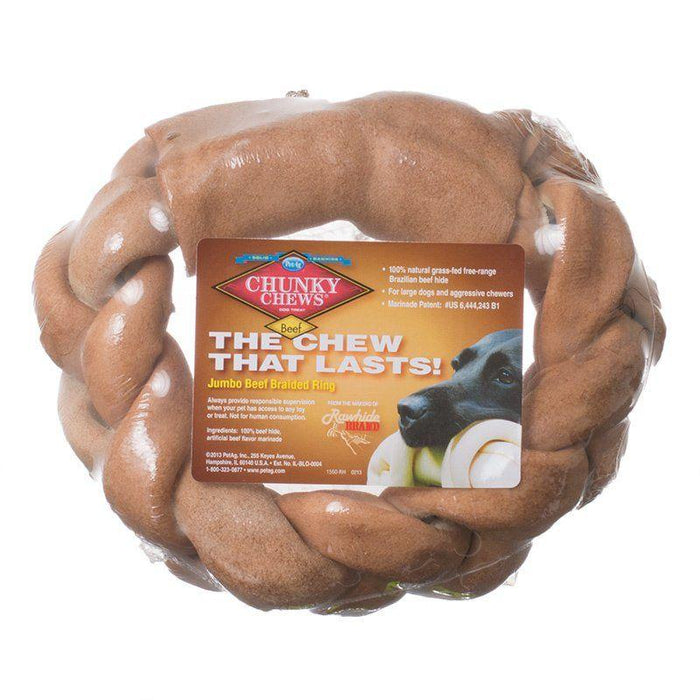 Chunky Chews Solid Rawhide Jumbo Beef Braided Ring - shopanimalwiz.com