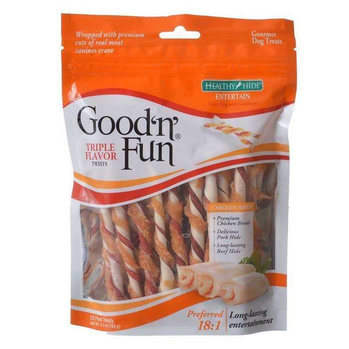 Healthy Hide Good 'n' Fun Triple-Flavor Twists - Rawhide, Pork Hide & Chicken - shopanimalwiz.com