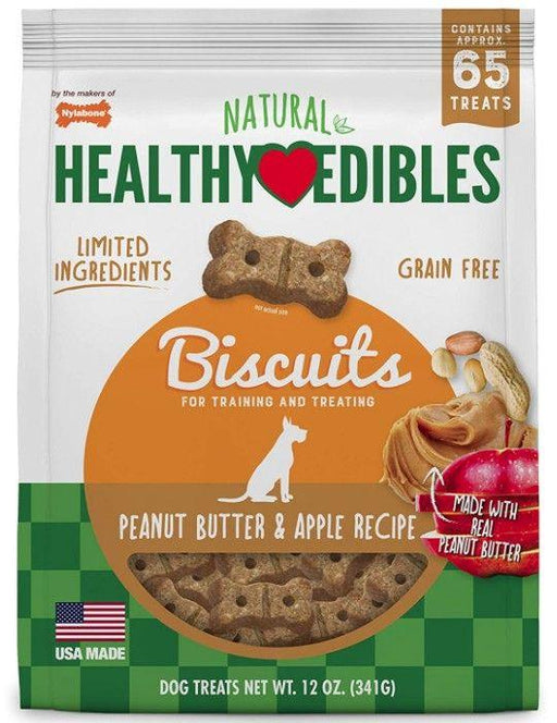 Nylabone Healthy Edibles All Natural Grain Free Limited Ingredient Peanut Butter and Apple Biscuits - shopanimalwiz.com