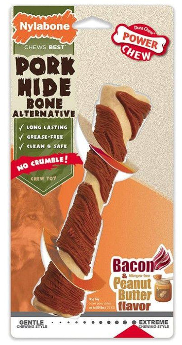 Nylabone Power Chew Alternative Pork Hide Bone Bacon and Peanut Butter Flavor Giant - shopanimalwiz.com