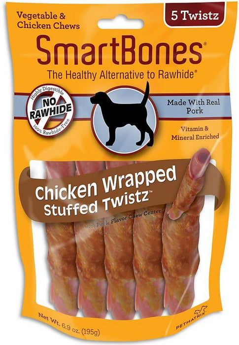 SmartBones Stuffed Twistz Vegetable and Chicken Wrapped Pork Rawhide Free Dog Chew - shopanimalwiz.com