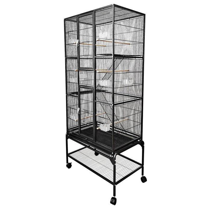 A&E Cage Company 32"x18" Multi-Level Flight Cage with Ladders - Black - 644472105278B2