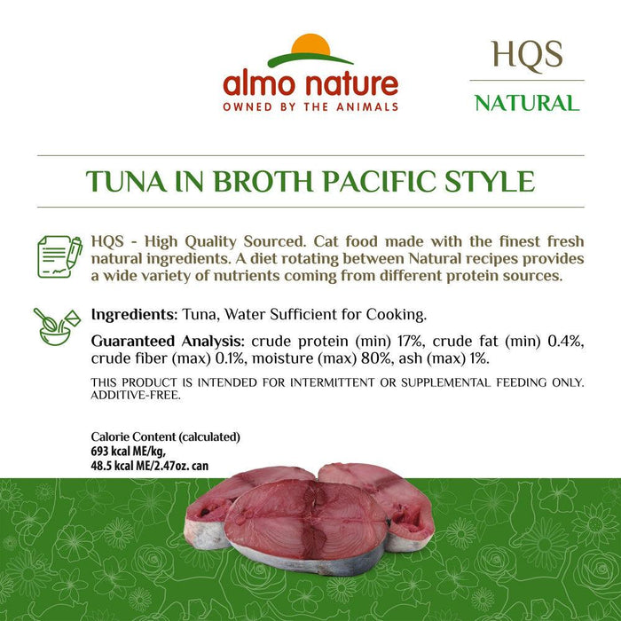 Almo Nature HQS Natural Cat Grain Free Additive Free Tuna In Broth Pacific Style Canned Cat Food - 10699184010430