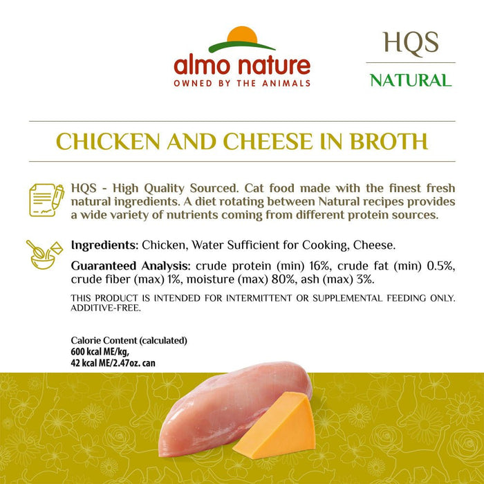 Almo Nature HQS Natural Cat Grain Free Chicken and Cheese In Broth Canned Cat Food - 10699184010157