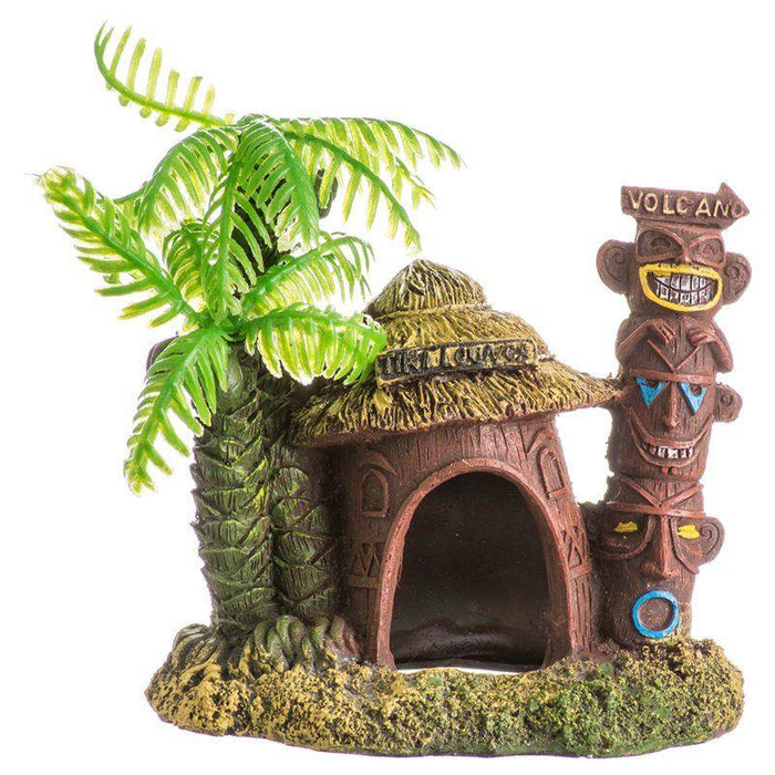 Blue Ribbon Exotic Environments Betta Hut with Palm Tree Aquarium Ornament - 030157016746