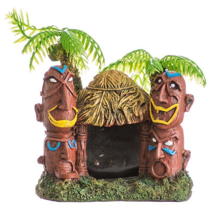 Blue Ribbon Exotic Environments Betta Hut with Palm Trees Aquarium Ornament - 030157016753