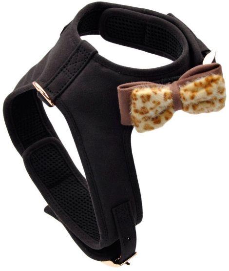 Coastal Pet Accent Microfiber Dog Harness Mod Black with Leopard Bow - 076484214523