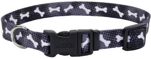 Coastal Pet Styles Nylon Adjustable Dog Collar Black Bones 1" W x 18-26" Long - 076484166686