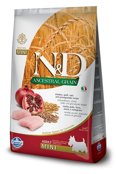 Farmina N&D Natural & Delicious Low Grain Mini Adult Chicken & Pomegranate Dry Dog Food - 8010276021984