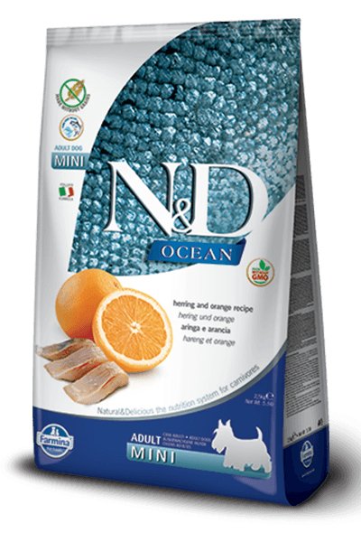 Farmina Ocean N&D Natural & Delicious Grain Free Mini Adult Herring & Orange Dry Dog Food - 80100276036769