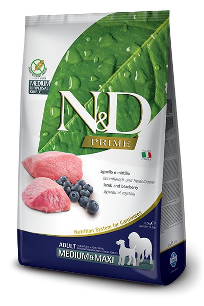 Farmina Prime N&D Natural & Delicious Grain Free Medium Adult Lamb & Blueberry Dry Dog Food - 8010276036643