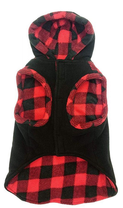 Fashion Pet Outdoor Dog Toggle Plaid Trim Dog Coat - Black - 660204022743