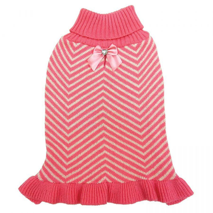 Fashion Pet Stripes & Ruffles Dog Sweater - Pink - 660204023337