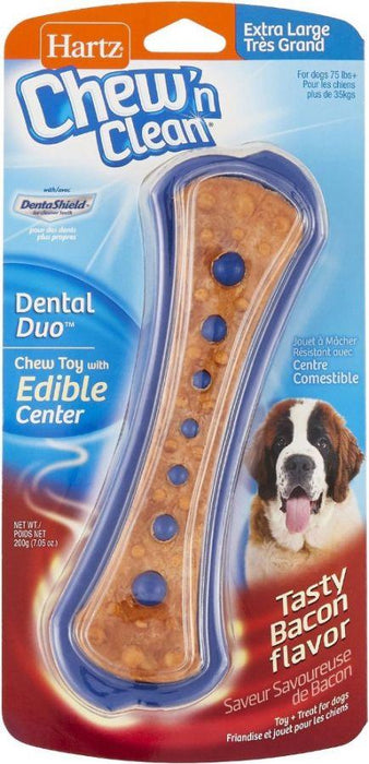 Hartz Chew N Clean Dental Duo Bacon Flavored Dog Treat and Chew Toy - 032700155780