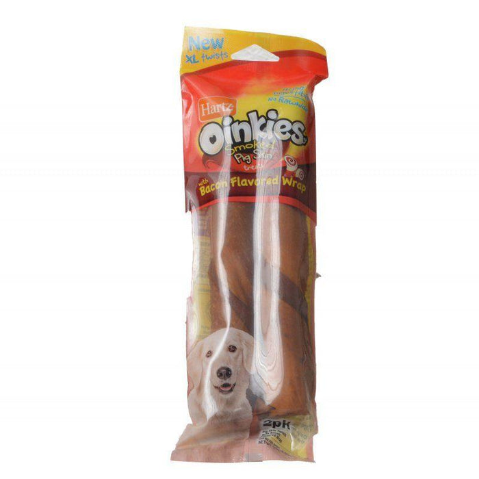 Hartz Oinkies Pig Skin Twists with Bacon Flavored Wrap - 032700154837