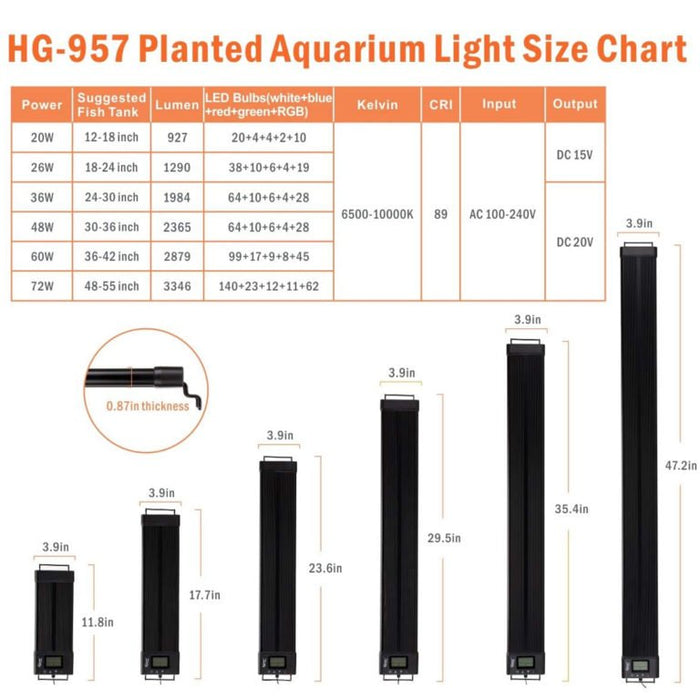 Hygger Auto On Off Full Spectrum LED Light with Build-in Timer - 6976286980319