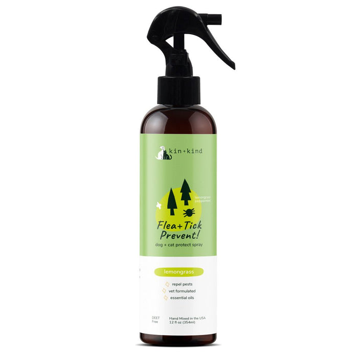 kin+kind Flea & Tick Prevent! Plant Powered Dog & Cat Protect Lemongrass Spray - 850027253107