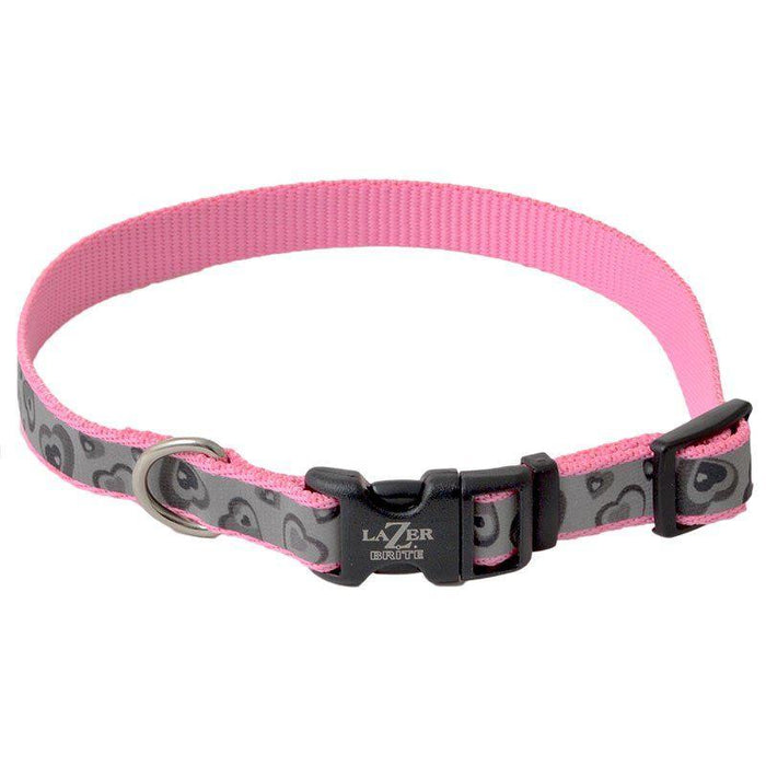 Lazer Brite Pink Hearts Reflective Adjustable Dog Collar - 076484464935