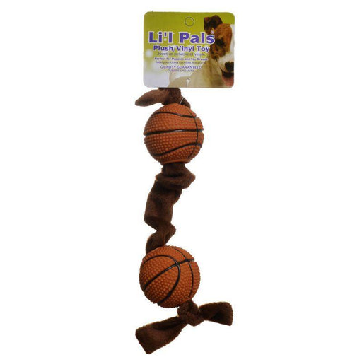 Li'l Pals Plush Basketball Plush Tug Dog Toy - Brown - 076484401336