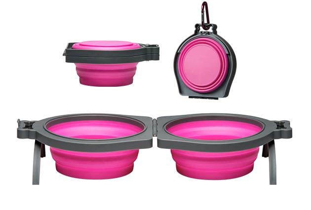 Loving Pets Pink Bella Roma Travel Double Diner Bowl - 842982079885