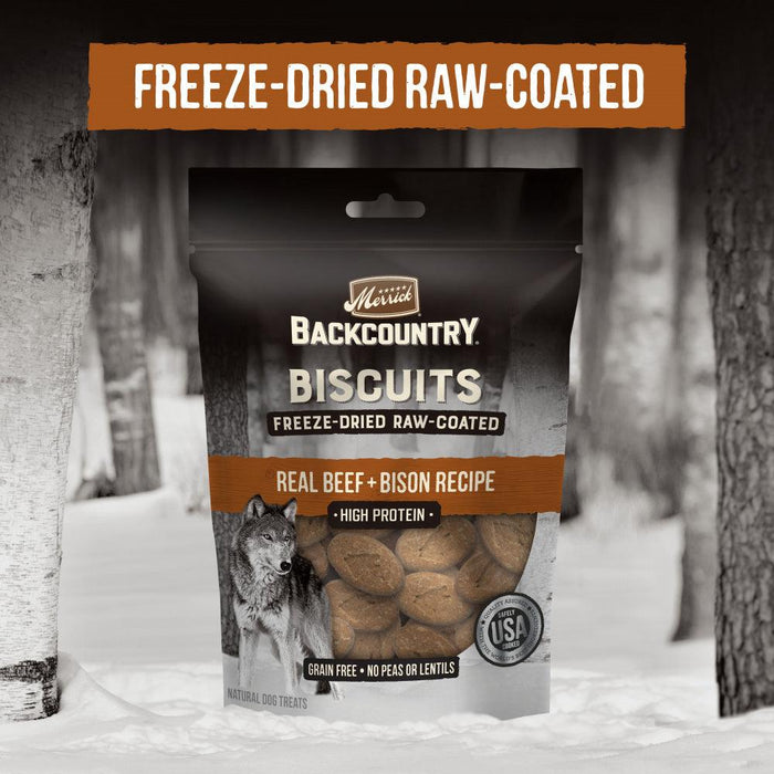 Merrick Backcountry Grain Free Beef & Bison Recipe Freeze Dried Raw Coated Biscuit Dog Treats - 022808760016