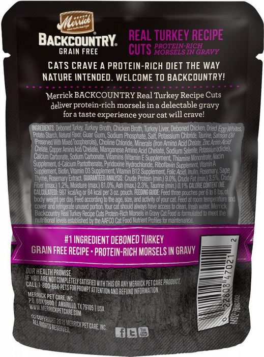 Merrick Backcountry Grain Free Real Turkey Cuts Recipe Cat Food Pouch - 022808471219