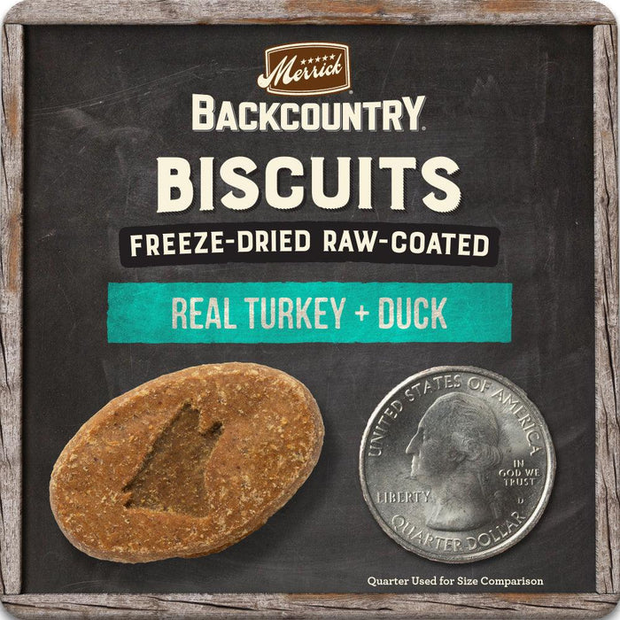 Merrick Backcountry Grain Free Turkey & Duck Recipe Freeze Dried Raw Coated Biscuit Dog Treats - 022808760030