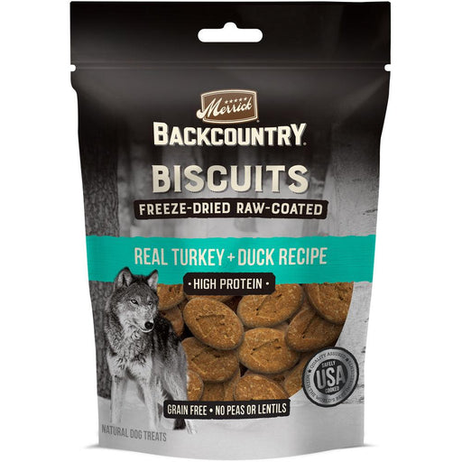 Merrick Backcountry Grain Free Turkey & Duck Recipe Freeze Dried Raw Coated Biscuit Dog Treats - 022808760030