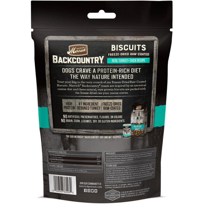 Merrick Backcountry Grain Free Turkey & Duck Recipe Freeze Dried Raw Coated Biscuit Dog Treats - 022808760030