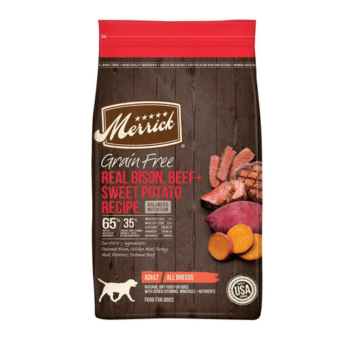 Merrick Premium Grain Free Dry Adult Wholesome And Natural Kibble With Beef, Bison And Sweet Potato - 022808384960