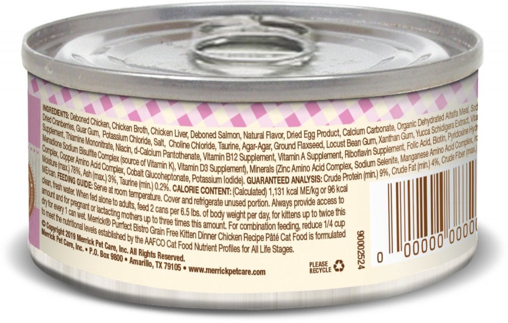 Merrick Purrfect Bistro Grain Free Pate Kitten Dinner Canned Cat Food - 022808386179