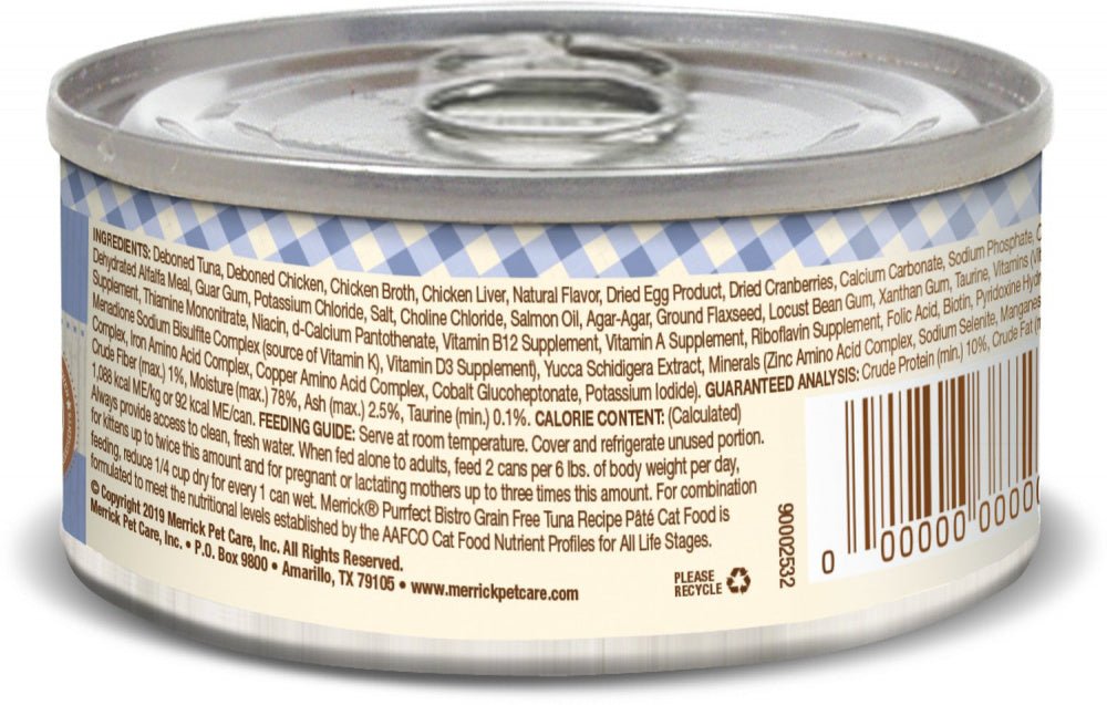 Merrick Purrfect Bistro Tuna Pate Grain Free Canned Cat Food - 022808382584