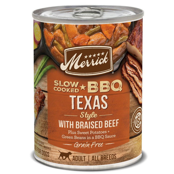 Merrick Wet Dog Food Slow-Cooked BBQ Texas Style with Braised Beef Grain Free Canned Dog Food - 022808284307