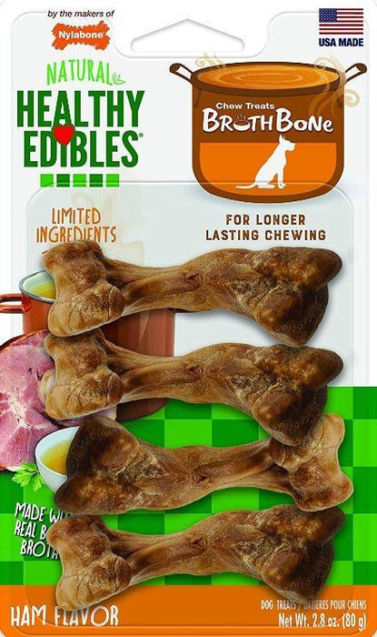 Nylabone Natural Healthy Edibles Broth Bone Chew Treats - Ham Flavor - Small - 018214846970