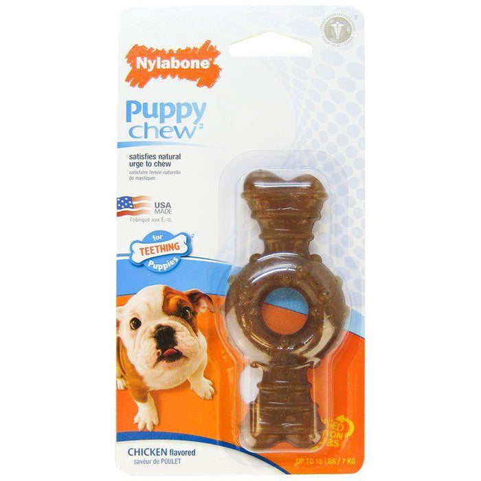 Nylabone Puppy Chew Textured Ring & Bone - Chicken Flavor - 018214826446