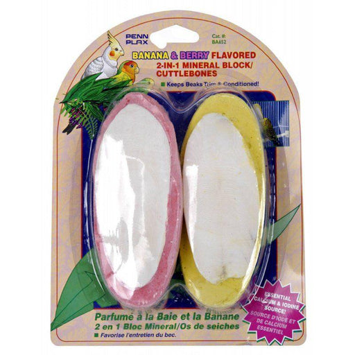 Penn Plax 2-in-1 Mineral Block Cuttlebone - Banana & Berry Flavors - 030172004469