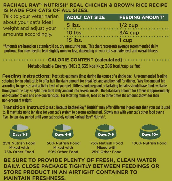 Rachael Ray Nutrish Natural Chicken & Brown Rice Recipe Dry Cat Food - 071190006981