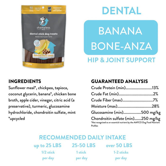 Shameless Pets Banana Bone-Anza Dental Sticks, 7.2 oz - 850010897288