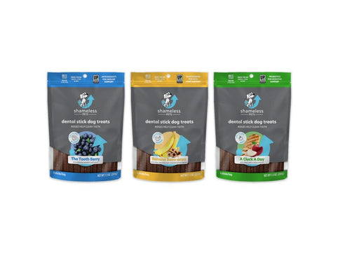 Shameless Pets Dental Stick Dog Treats, Variety Pack - 3 Count (7.2oz Each) -