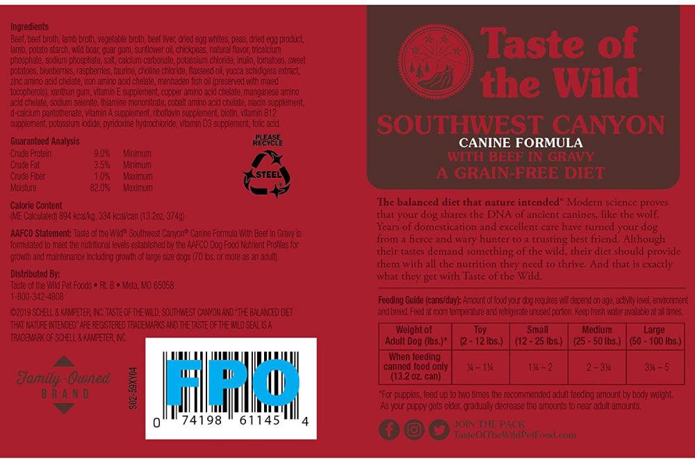 Taste Of The Wild Southwest Canyon Canned Dog Food - 074198611461