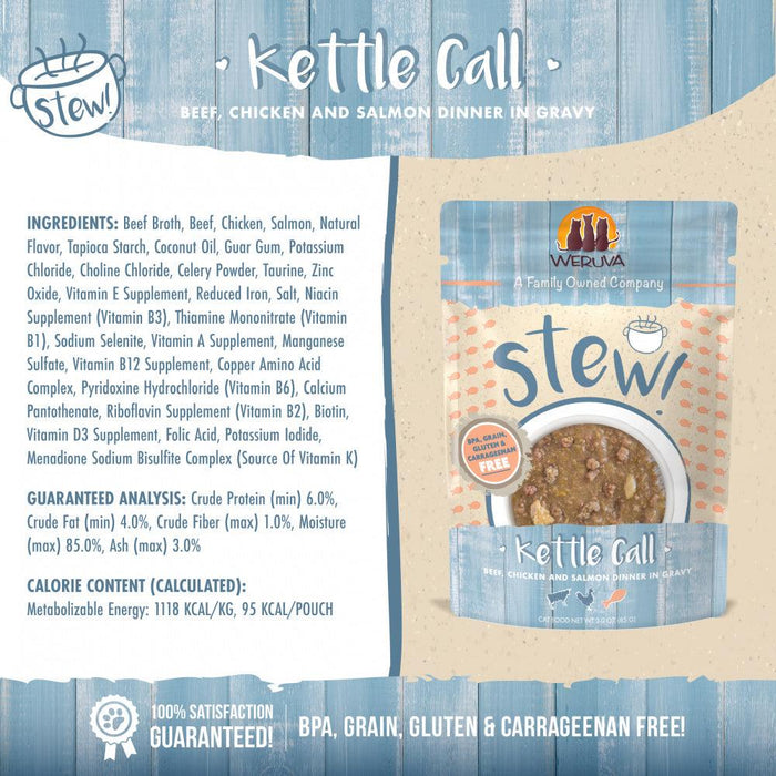 Weruva Classic Cat Stews! Kettle Call with Beef Chicken & Salmon in Gravy Canned Cat Food - 813778017794