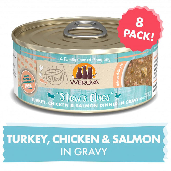 Weruva Classic Cat Stews! Stew's Clues with Turkey Chicken & Salmon in Gravy Canned Cat Food - 813778018159