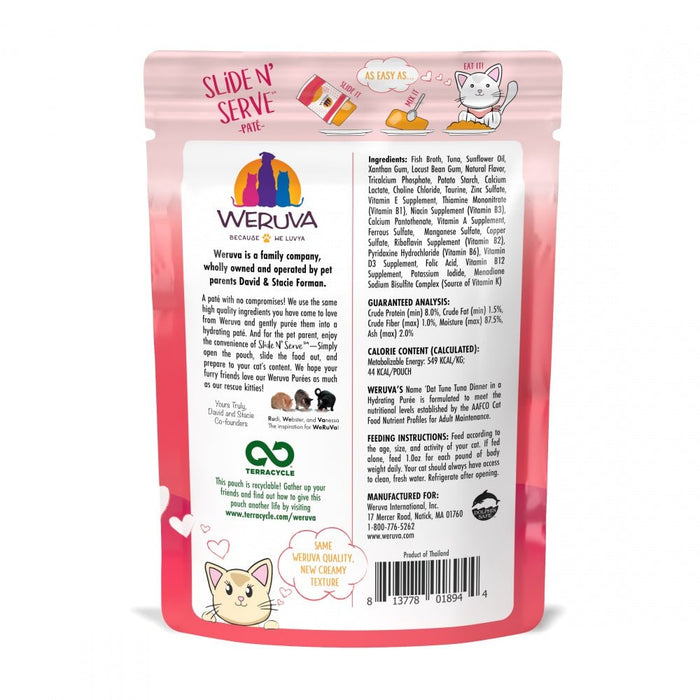 Weruva Slide N' Serve Grain Free Name 'Dat Tuna Tuna Dinner Wet Cat Food Pouch - 813778018869