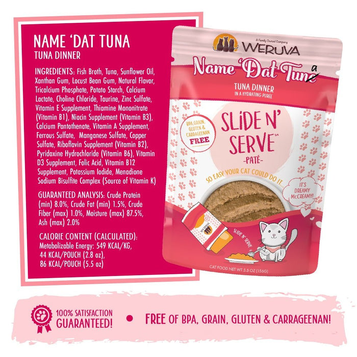 Weruva Slide N' Serve Grain Free Name 'Dat Tuna Tuna Dinner Wet Cat Food Pouch - 813778018869