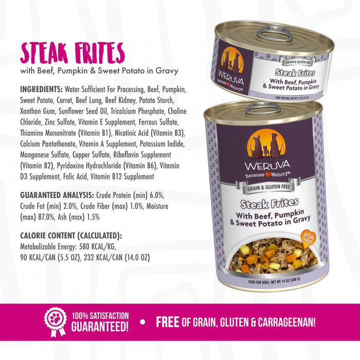 Weruva Steak Frites with Beef, Pumpkin & Sweet Potato in Gravy Canned Dog Food - 878408004186