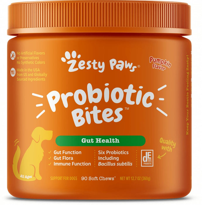 Zesty Paws Probiotic Bites with Digestive Enzymes Pumpkin Soft Chews for Dogs - 856521007086